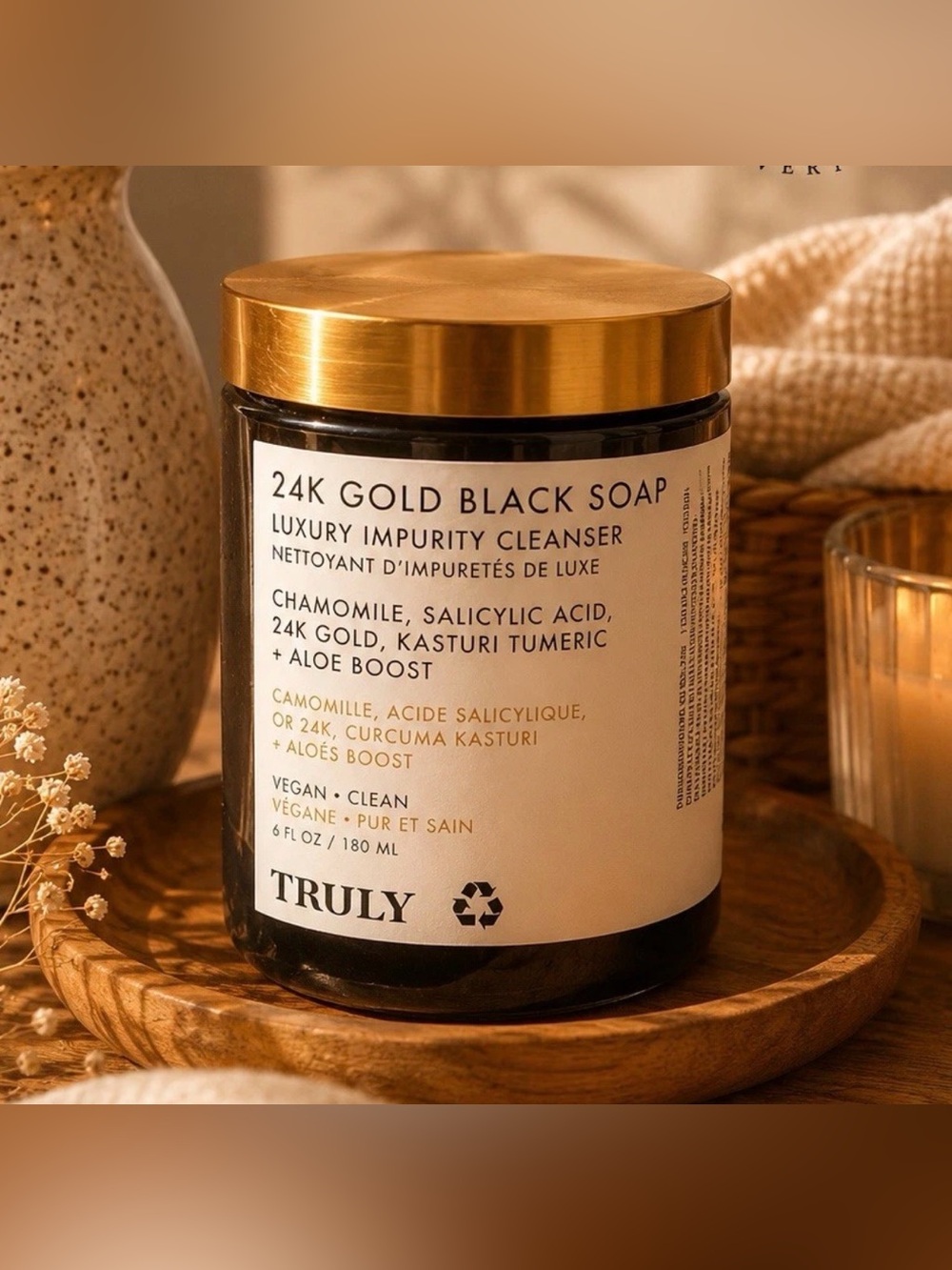 Truly 24K Gold Black Soap Luxury Impurity Cleanser 6 oz